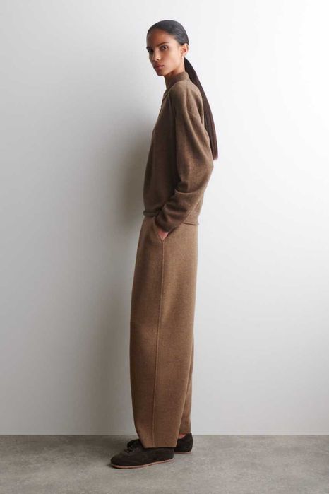 Вовняні штани COS Merino Wool Barrel-Leg (Brown Melange) — Розпродаж!