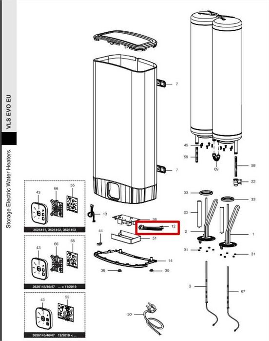 Cablagem Display para termoacumulador Ariston VLS evo 100 es eu