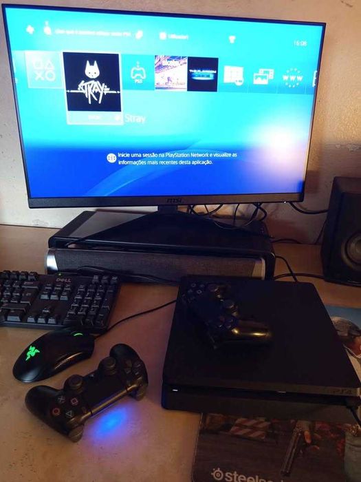 Playstation 4 Slim C/ 2 Comandos Originais e 2 Jogos