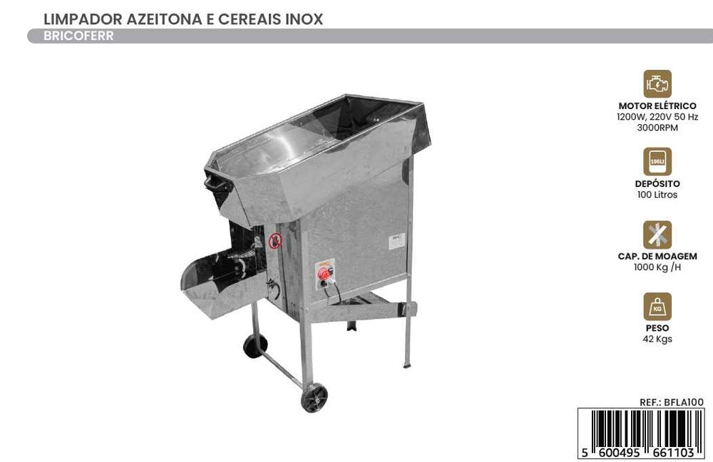 Limpador/ Máquina Limpar Azeitonas e Cereais em INOX 1200W 100Lts JL20