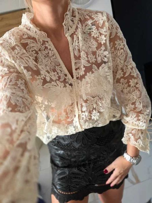 Bluzka koronkowa nowa, elegancka koszula r.M