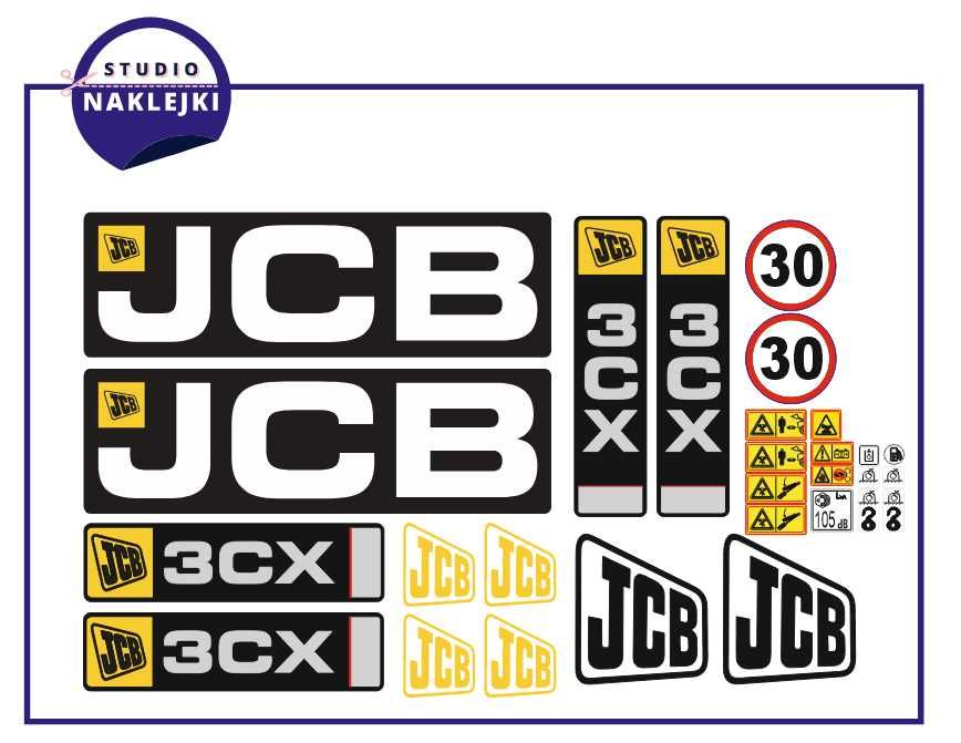 Naklejki koparka ładowarka JCB 3CX Nalepki Naklejka Nalepka Zestaw