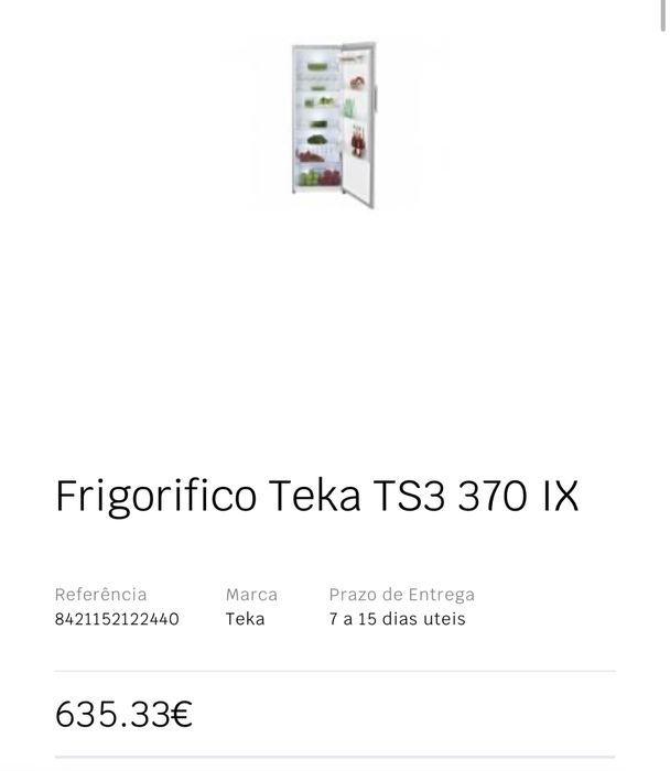Frigorifico Teka 415L Classe A+