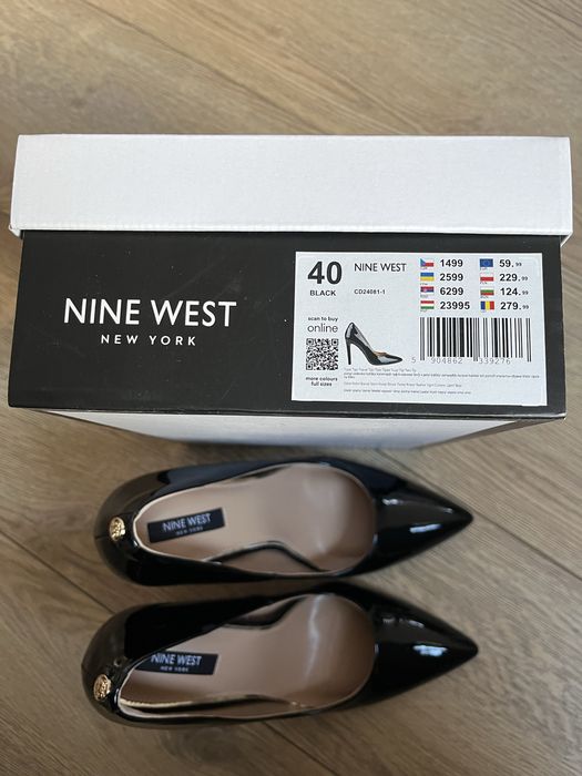 Śliczne szpilki lakierowane czarne Nine West 40 nowe
