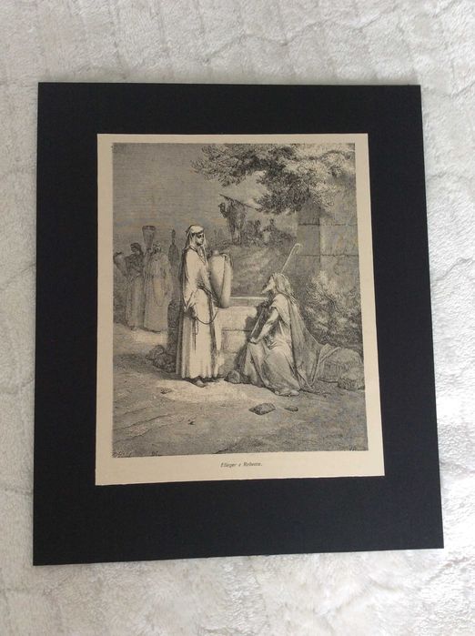 Elieger e Rebecca - Gravura xilográfica histórica do século XIX