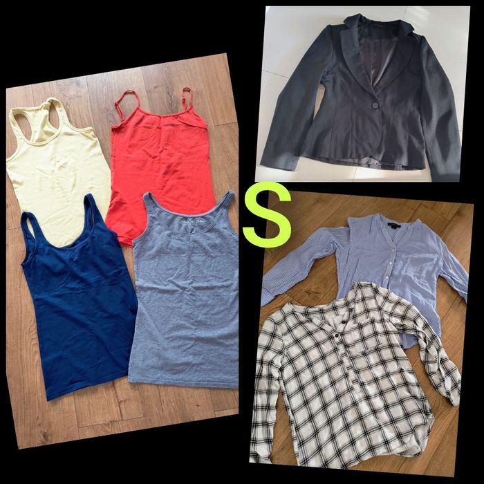 Zestaw ubrań ciuchów damskich S marynarka koszule i koszulki