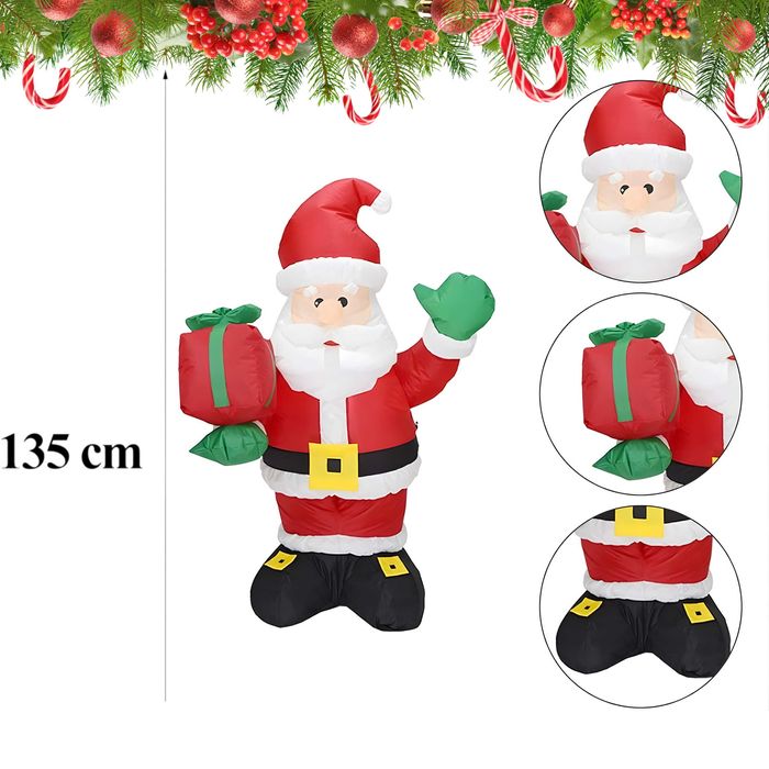 Dmuchany Mikołaj Dekoracja Świąteczna LED Ozdoba Ogrodowa 135cm