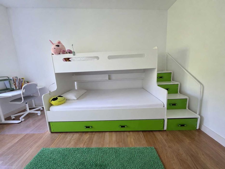 Beliche infantil BMS Max 3 com cama extraível, 3 camas e colchões