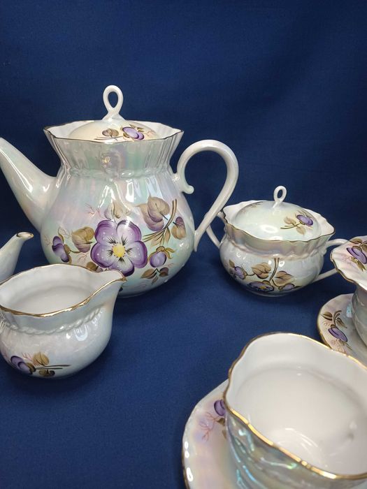 Чайний сервіз перламутровий з фіалками Коростень 1 сорт