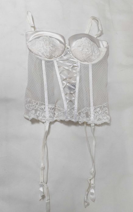 Gorset damski pionowy biały ecru koronkowy z fiszbinami 80B GR003