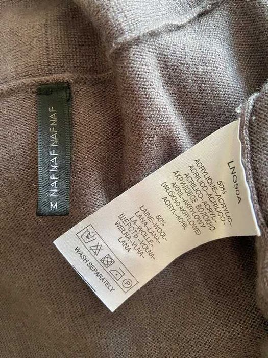 Naf naf sweter narzuta oversize waterfall wool Welna 38 40 asymetria