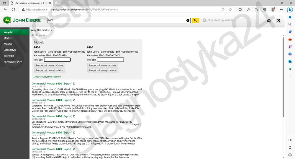 LAPTOP Pakiet Serwisówek Maszyny Rolnicze AGCO Case Claas John Deere