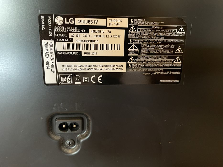 TV LG 50” 4K para peças