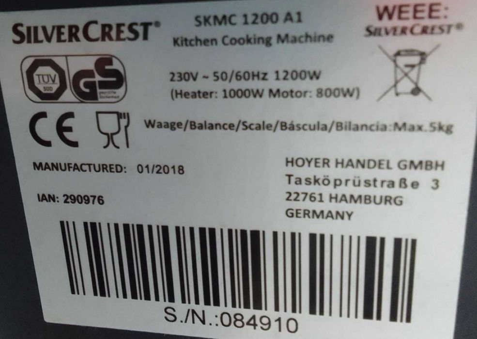Lidlomix Thermomix SliverCrest Monsieur Cuisine Connect SKMC 1200 A1