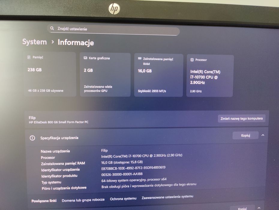 HP Elitedesk 800 G6 SFF,    i7 16gb ram 2gb vram 256gb