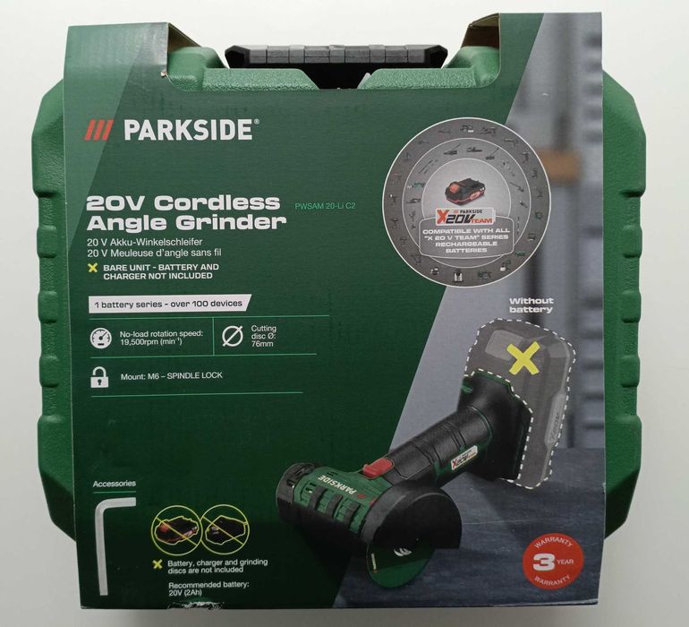 NOWA akumulatorowa mini szlifierka kątowa 20V Parkside PWSAM 20-Li B2