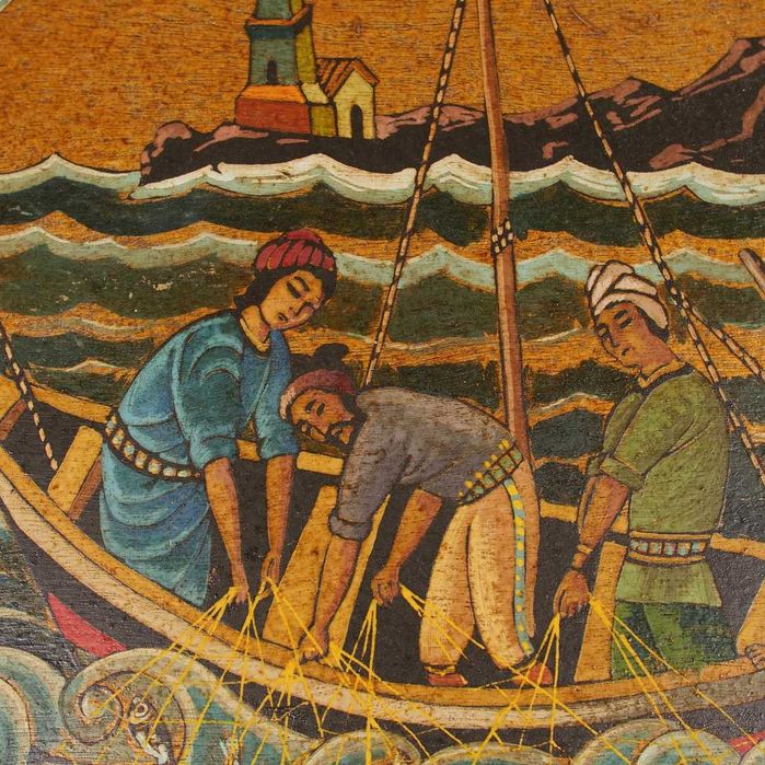 Pintura sobre placa de madeira