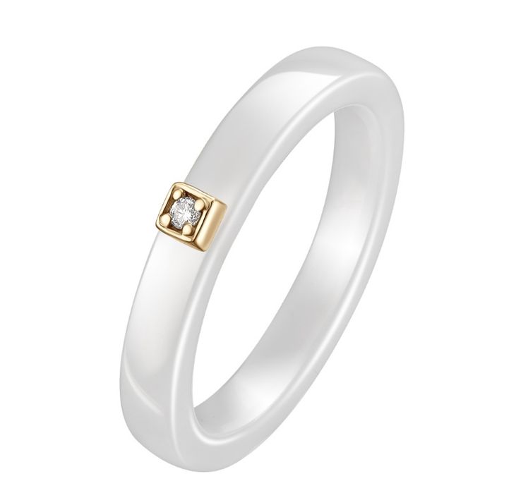 Каблучка із кераміки з жовтим золотом та діамантом