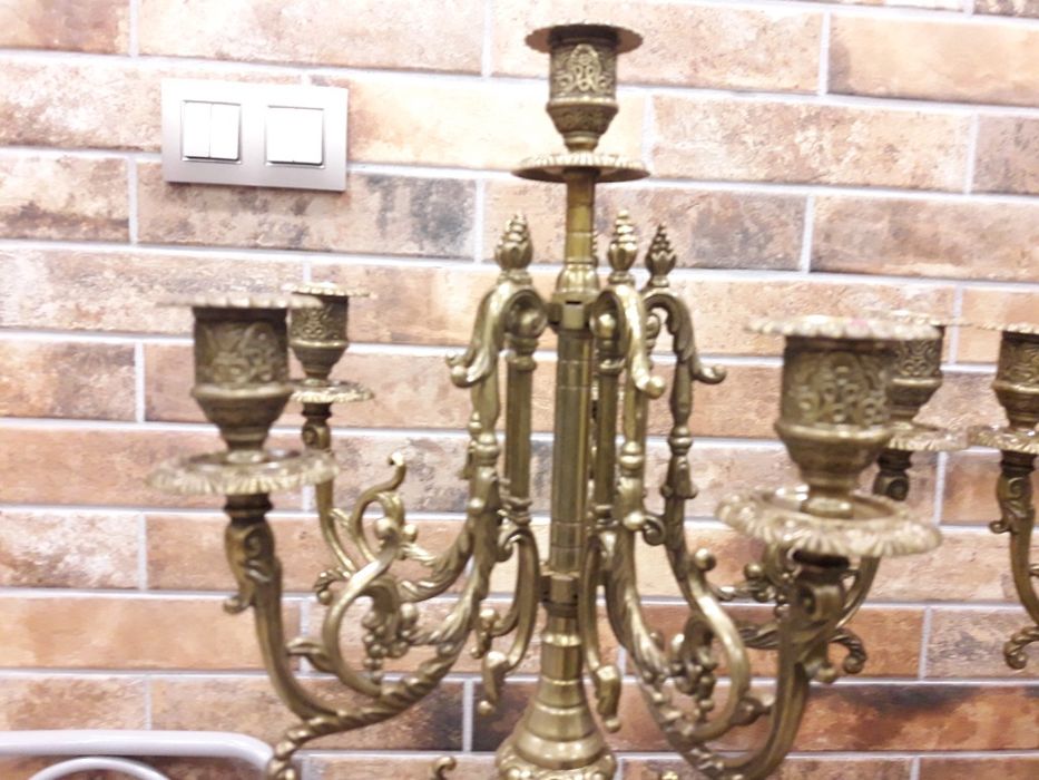 Mosiężne świeczniki kandelabry mosiądz przystawki do zegara 61cm