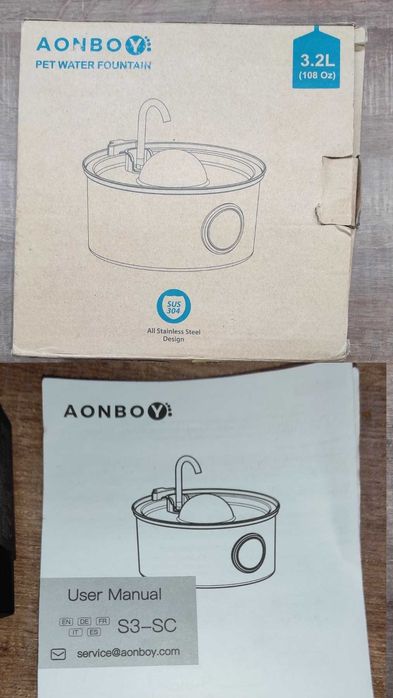 Фонтан поїлка Aonboy S3-SC з нержавіючої сталі для котів, собак, 3,2 л