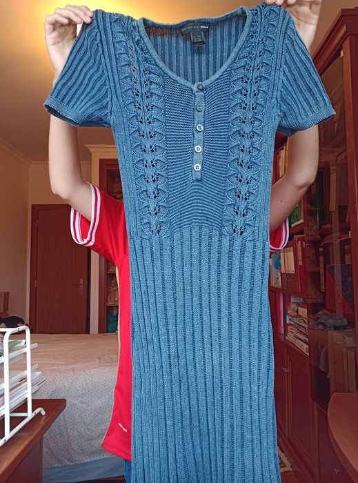 Vestido azul de linha da Mango