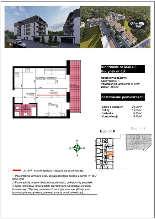 Ostoja Park - 2 pokoje, 45,60 m2, Balkon 10,5 m2