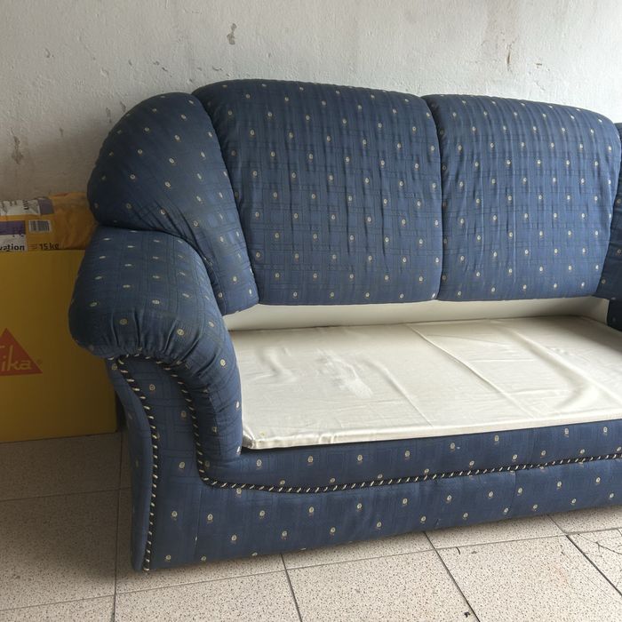 Sofá-Cama 3 Lugares Azul Vintage