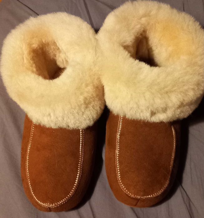 Pantofle Kapcie Skórzane Futerko