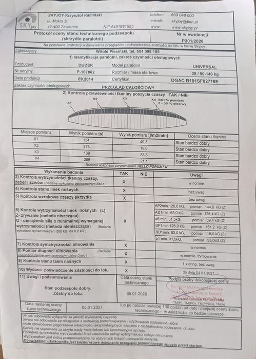 Dudek universal 28 Paralotnia
