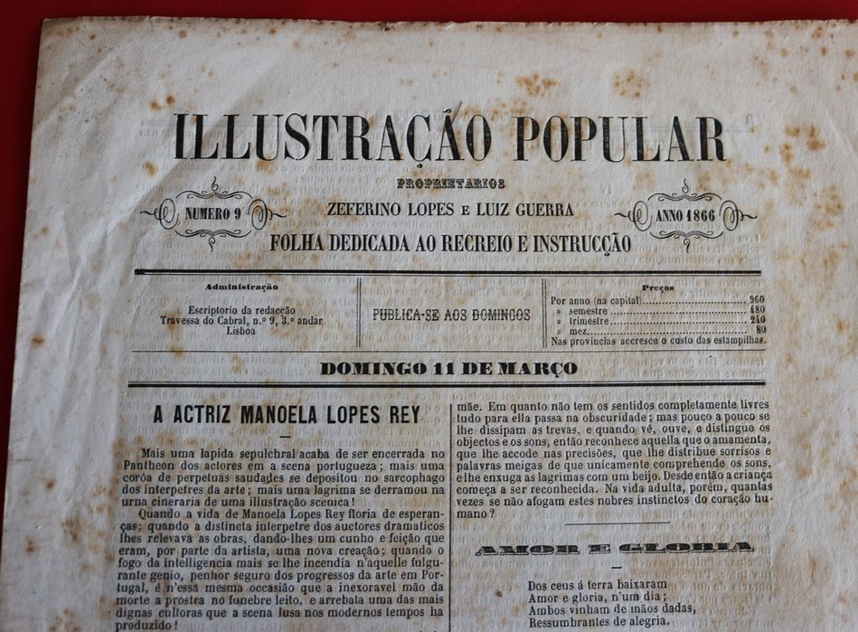 Atriz Manuela Lopes Rey, retrato, falecimento 1866