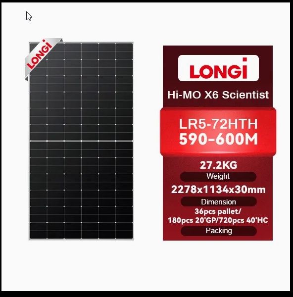 Сонячні панелі LONGI LR8-66HGD-615Вт двостороння