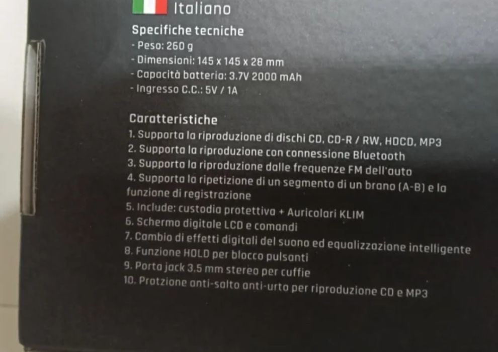 Leitor de CD portátil multifuncional Lettore com acessórios