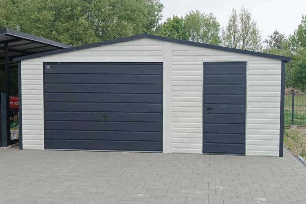 Garaż Blaszany Blaszak 6x5 dwuspadowy Biały + Ciemny Grafit PREMIUM