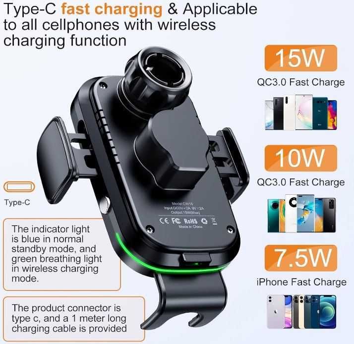 Uchwyt samochodowy z bezprzewodową ładowarką Qi 15 W