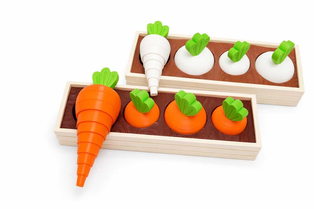 Marchewki i pietruszki sensoryczne – druk 3D (styl Montessori)