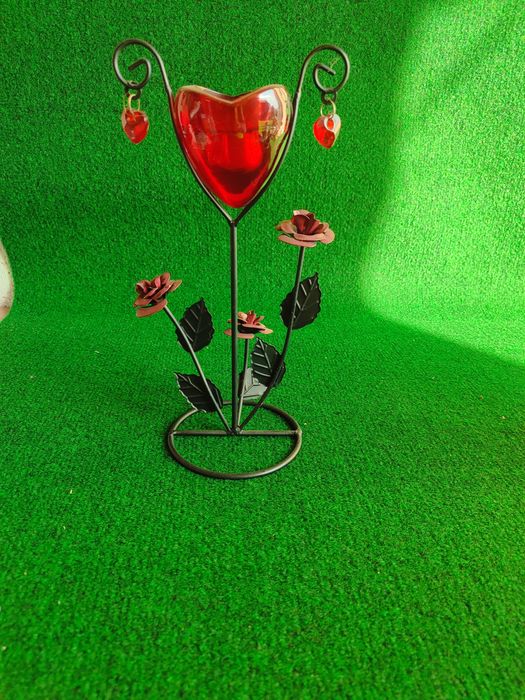 Świecznik serca róże prl