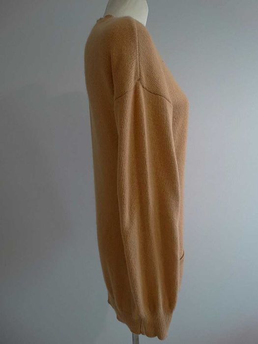 Sweter Kardigan z Angorą Długi Rozpinany Camelowy Kolor L