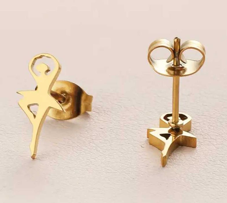 Nowe Złote Kolczyki Stal Chirurgiczna 316L Ozdobne Baletnica