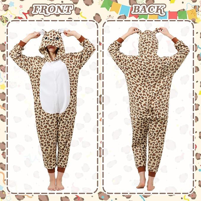 Piżama kigurumi damska lampart pluszowa z kapturem L