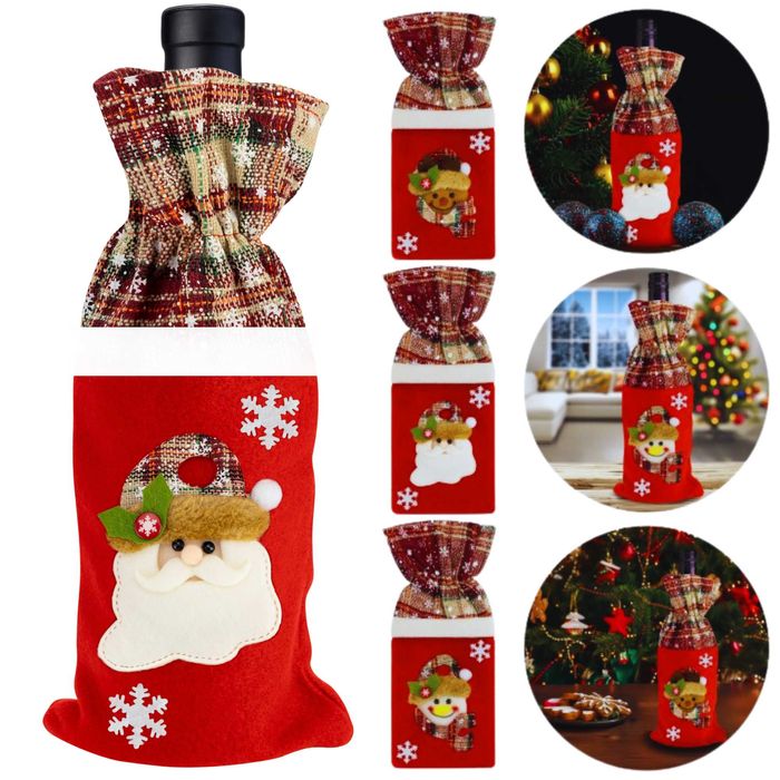 ŚWIĄTECZNY POKROWIEC Na Butelkę ETUI Wino Dekoracja Mikołaj 3 sztuki