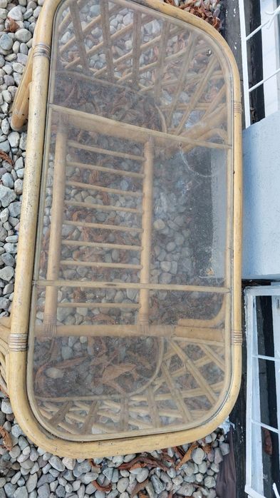 Stolik ława rattanowa bambusowa ogrodowy szklany blat