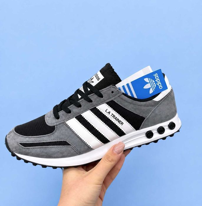 (2405) Кросівки Adidas LA Trainer сірий з білими полосами (41-46) - адідас
