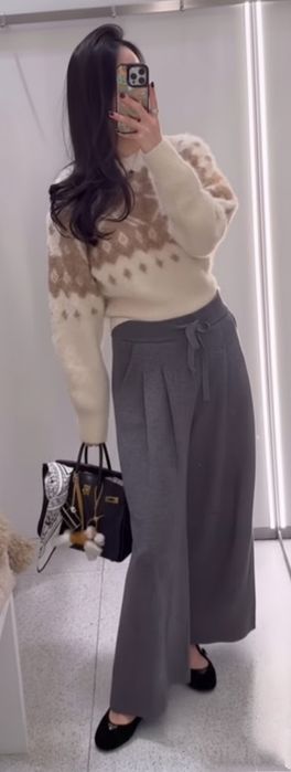 Zara sweter z mechatej dzianiny s 36 kremowy norweski print