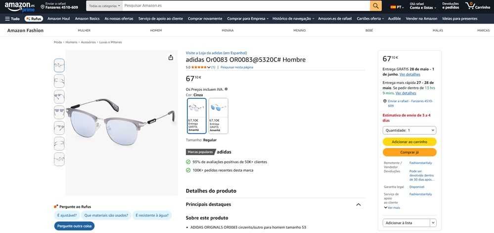 Adidas Original Oculos de sol Tam 53