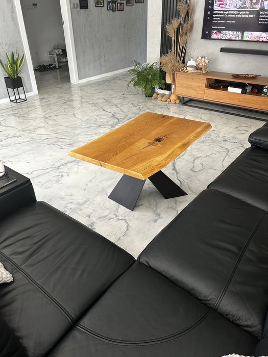 Stol Debowy Loft Design Monolit Zywica Modern Dab Lite Drewno