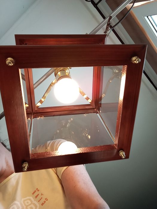 Candeeiro teto cristal e madeira