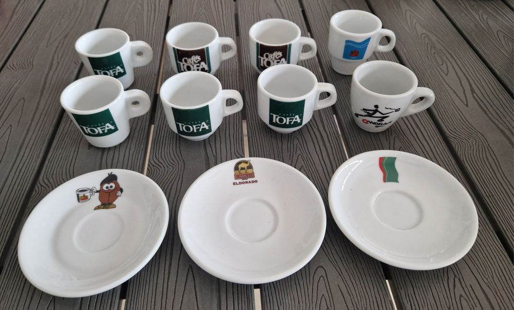 Conjunto 6 chavenas de café e 3 pires marcas variadas