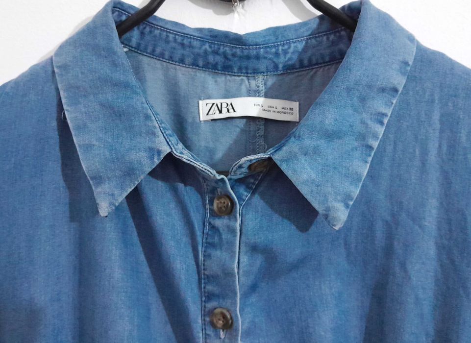Vestido comprido azul 'ganga' em liocel Zara Tam L