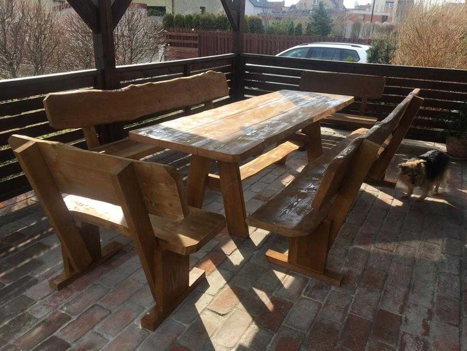Meble ogrodowe DREWNIANE góralskie DO OGRODU biesiadne LITE DREWNO +