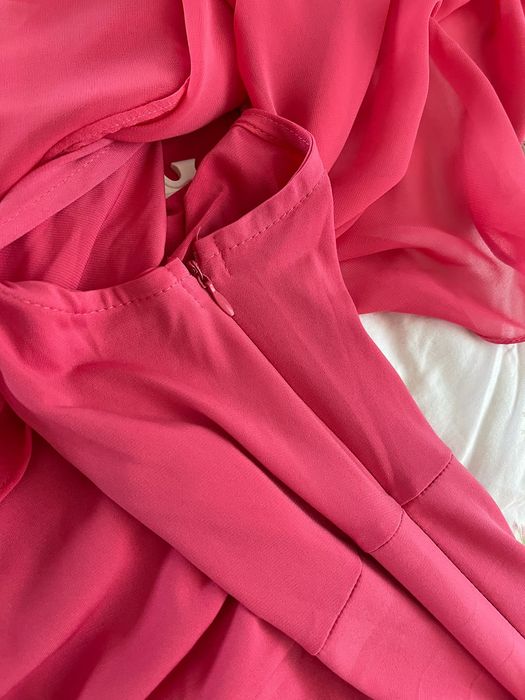 Sukienka różowa fuksja 52 Benitta z paleryną asymetryczna